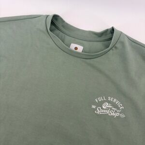 Lark & Owl Mens Large Sage Green The‎ Speed Shop Embroidered Graphic T-Shirt
